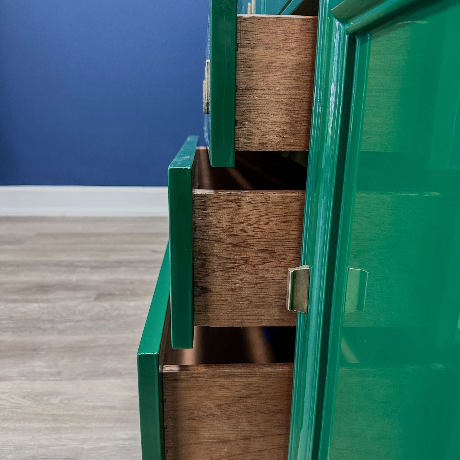 Delaney / China Cabinets & Hutches lacquered green high gloss finish. Custom lacquer services. - Casey Grace Studio, LLC