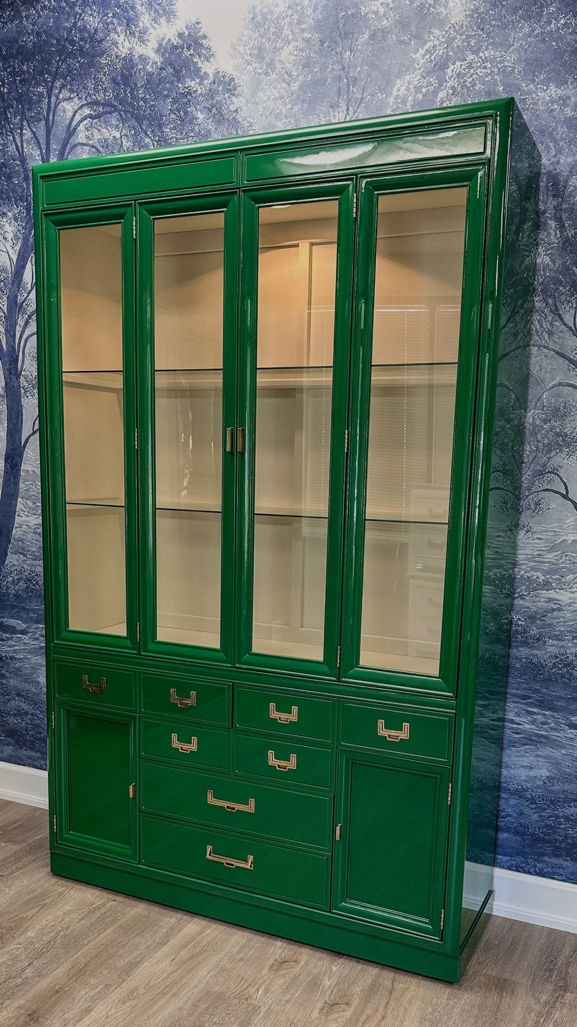 Delaney / China Cabinets & Hutches lacquered green high gloss finish. Custom lacquer services. - Casey Grace Studio, LLC