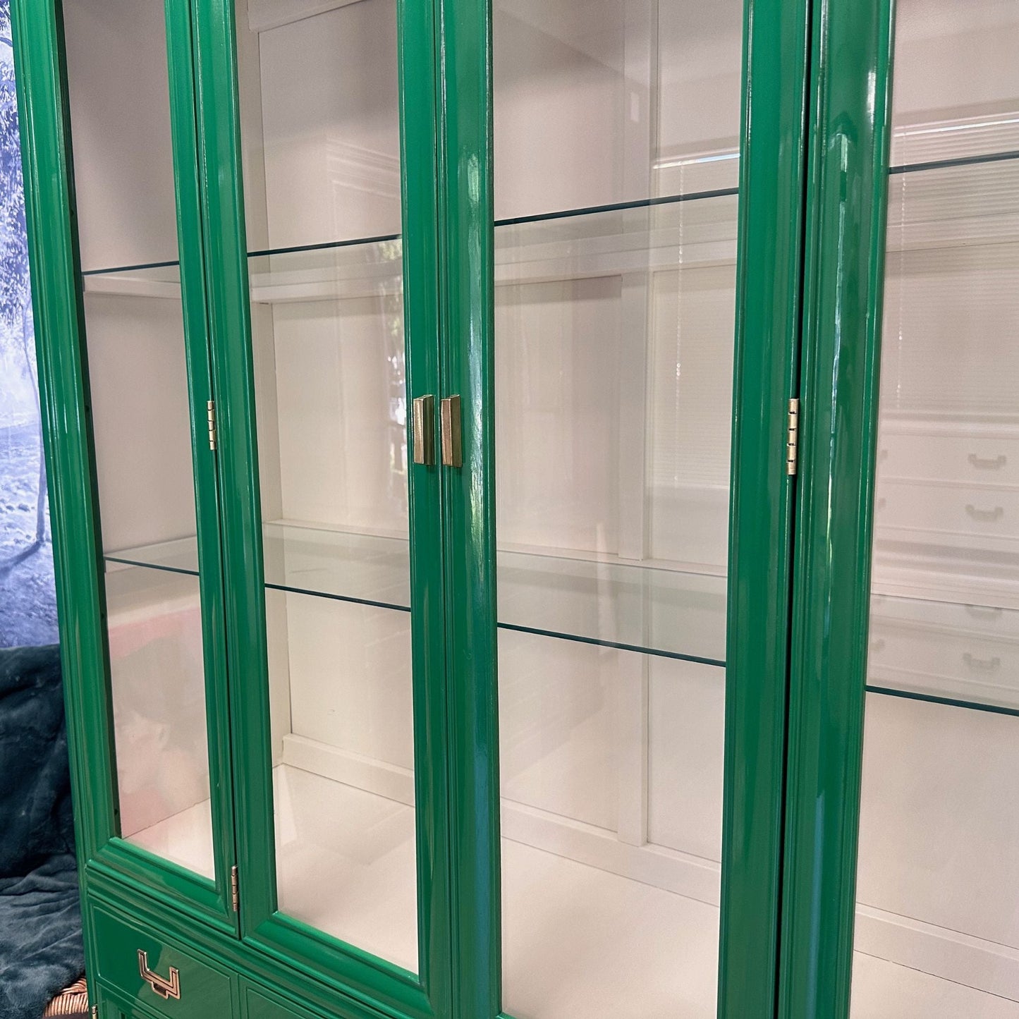 Delaney / China Cabinets & Hutches lacquered green high gloss finish. Custom lacquer services. - Casey Grace Studio, LLC
