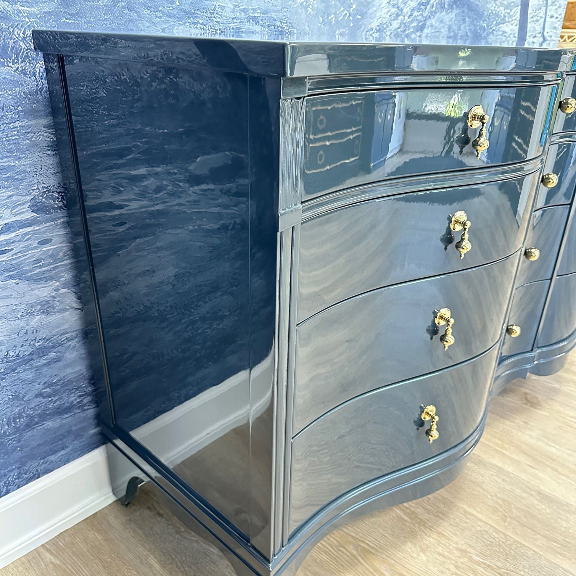 Diana / Dressers / Lowboys lacquered dark navy high gloss finish. Custom lacquer finishing available. - Casey Grace Studio, LLC
