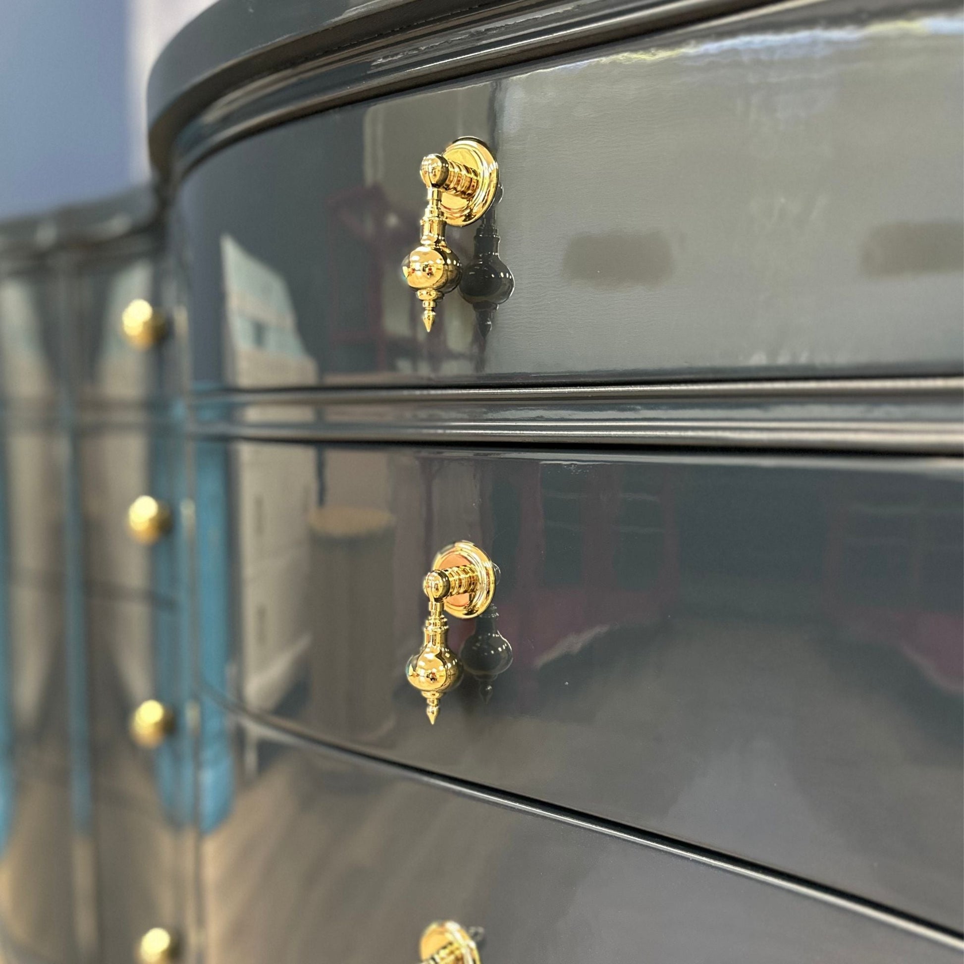Diana / Dressers / Lowboys lacquered dark navy high gloss finish. Custom lacquer finishing available. - Casey Grace Studio, LLC