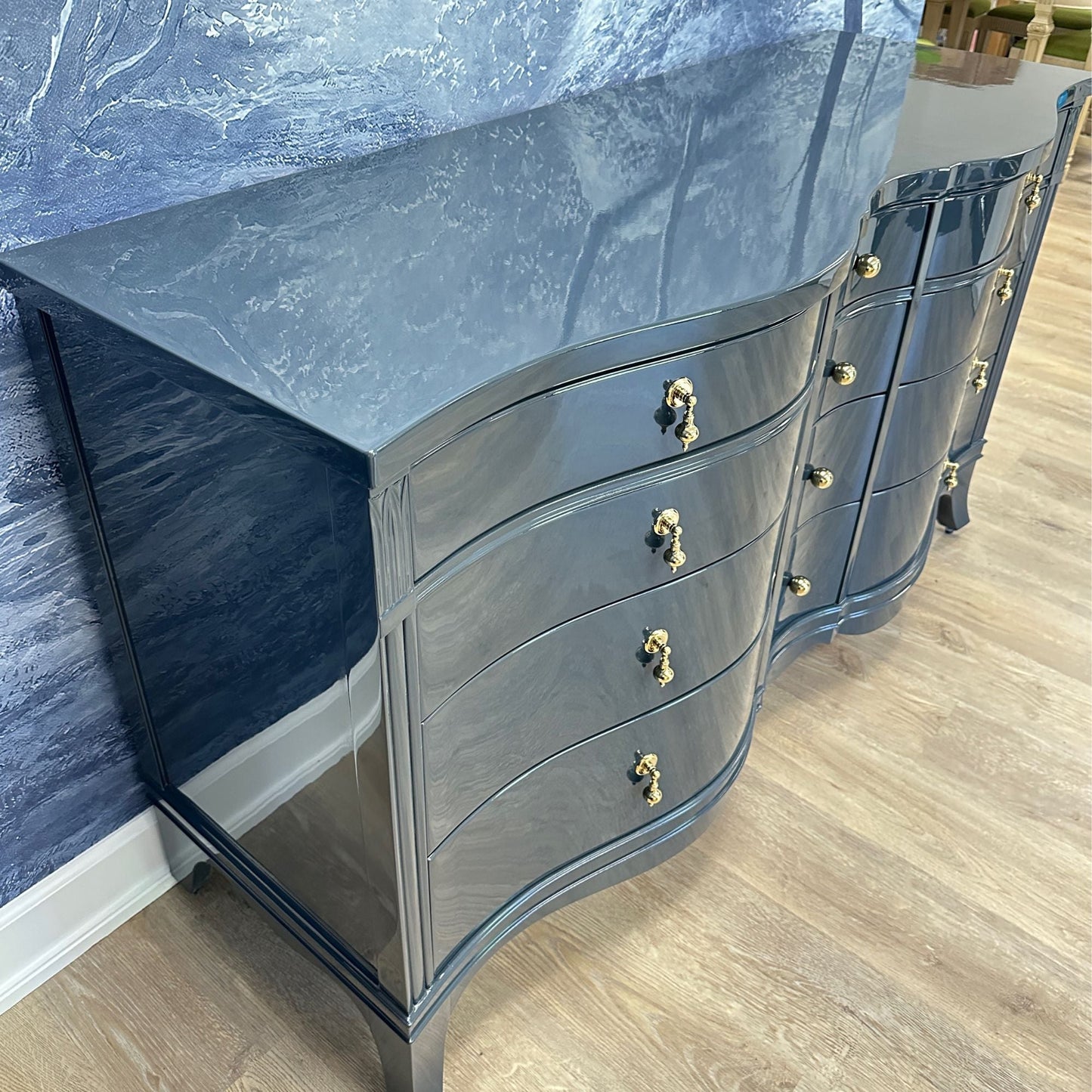 Diana / Dressers / Lowboys lacquered dark navy high gloss finish. Custom lacquer finishing available. - Casey Grace Studio, LLC