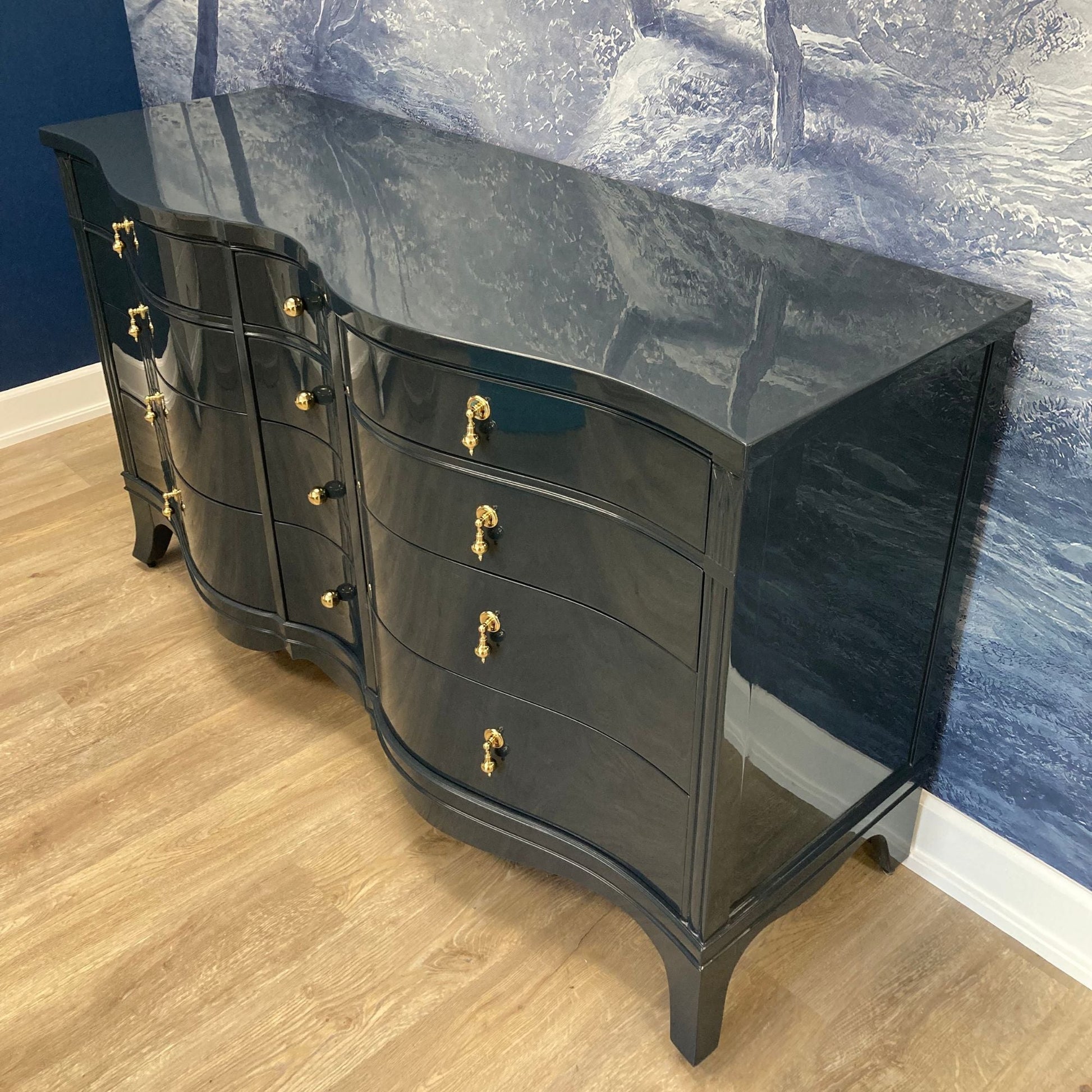 Diana / Dressers / Lowboys lacquered dark navy high gloss finish. Custom lacquer finishing available. - Casey Grace Studio, LLC