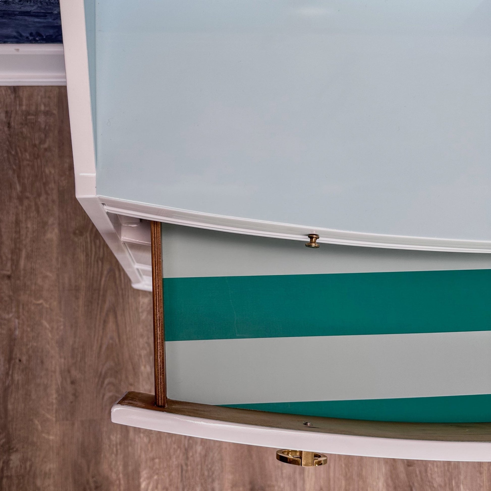 Freya / Desks lacquered in a high gloss white finish with contrast mint interior and mint/green drawer lining. Custom lacquer finishing services available. - Casey Grace Studio, LLC