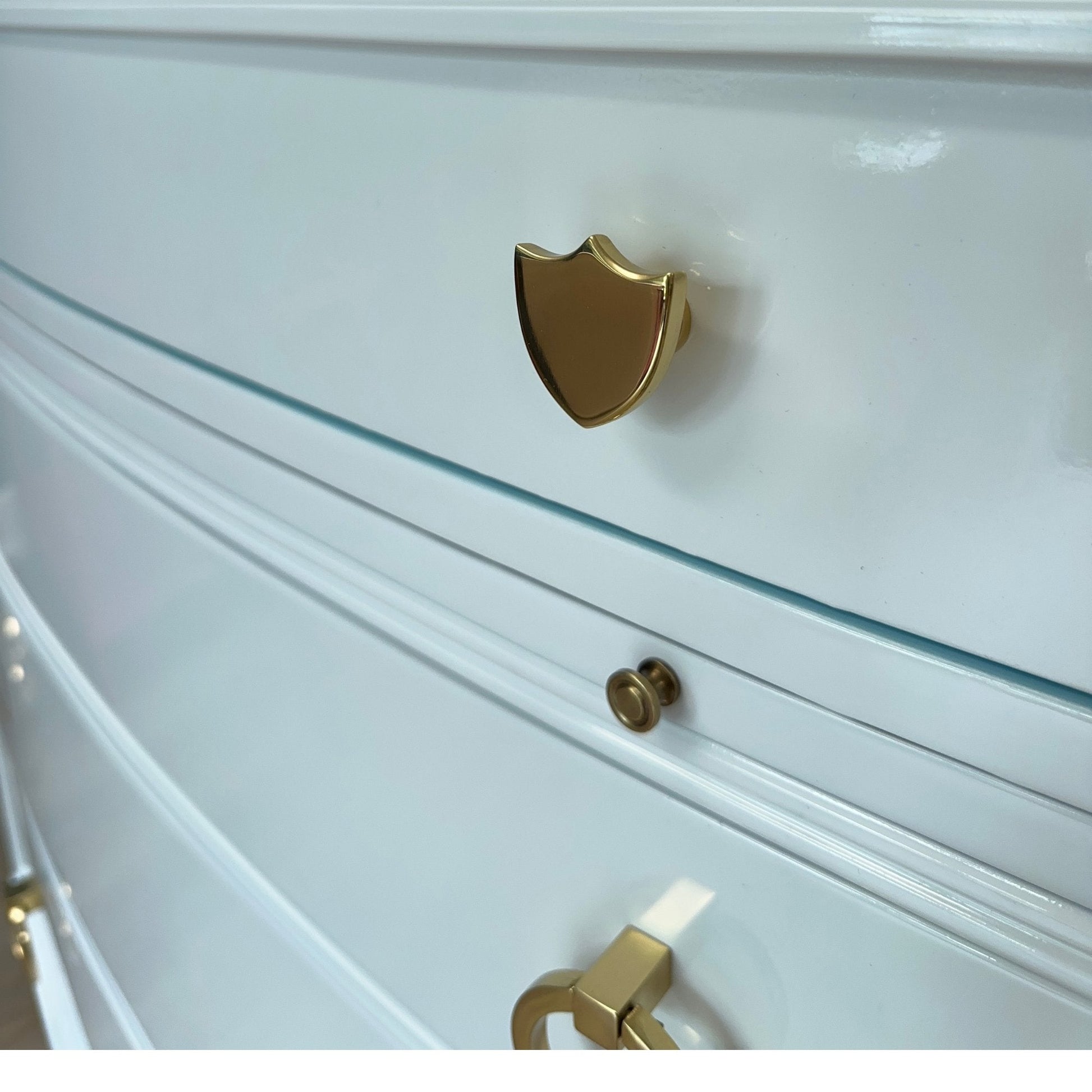 Freya / Desks lacquered in a high gloss white finish with contrast mint interior and mint/green drawer lining. Custom lacquer finishing services available. - Casey Grace Studio, LLC