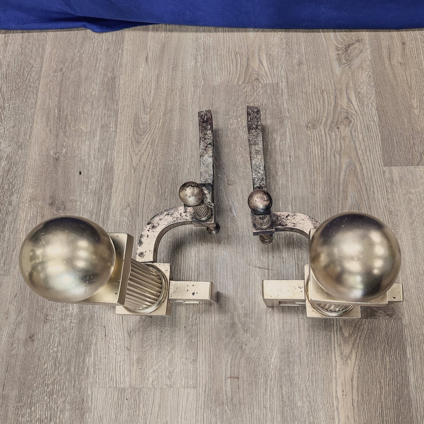 Greek Key Vintage Brass Andirons / Decor - Casey Grace Studio, LLC