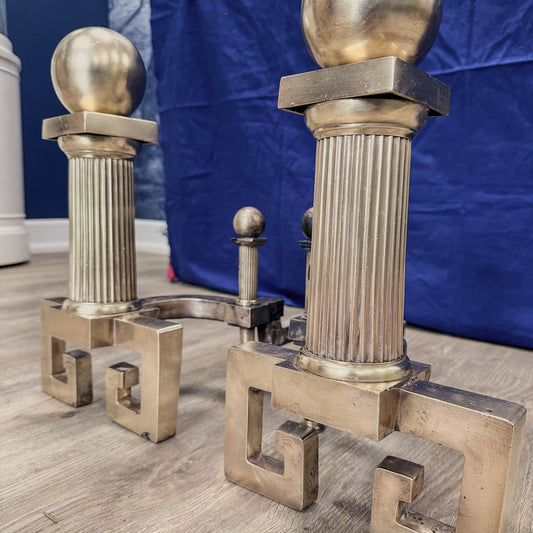 Greek Key Vintage Brass Andirons / Decor - Casey Grace Studio, LLC