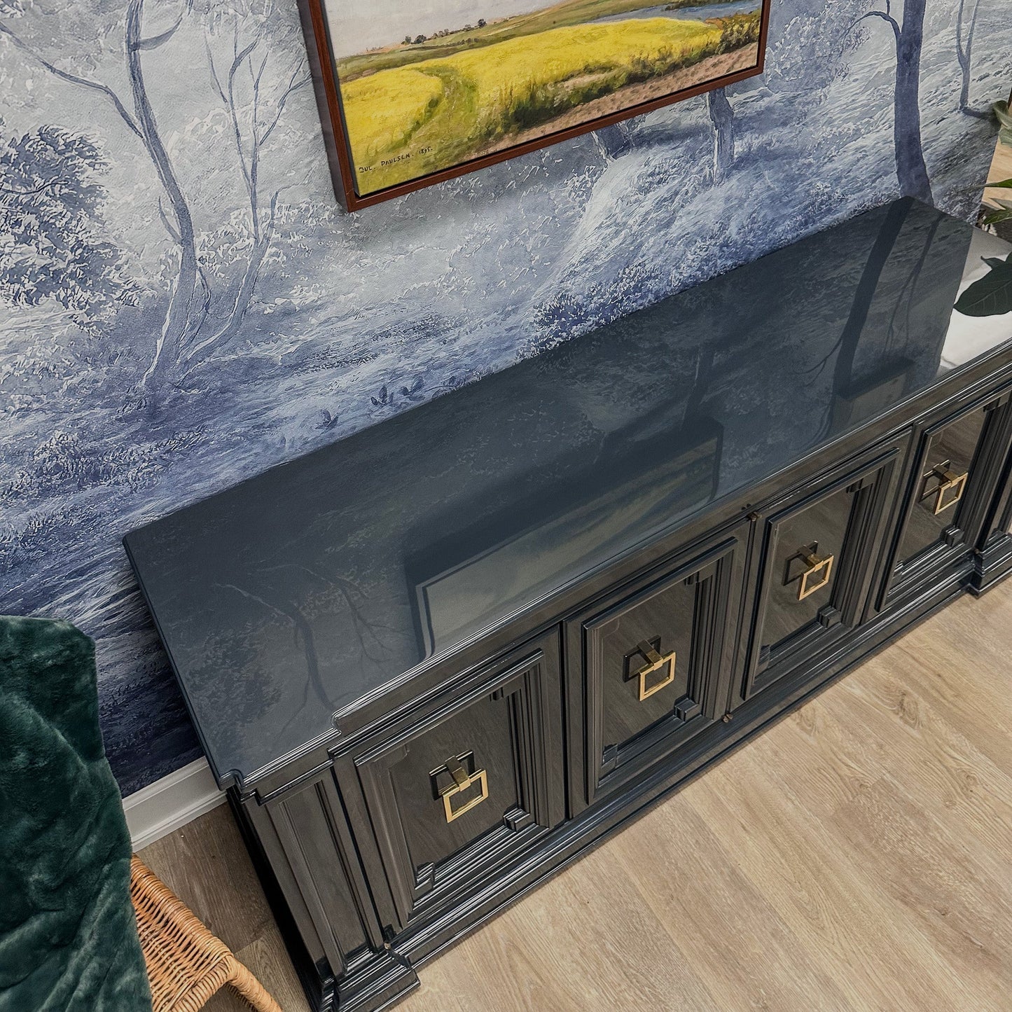 Vintage lacquered furniture, vintage home decor, maximalist home design inspiration, original and print art collections