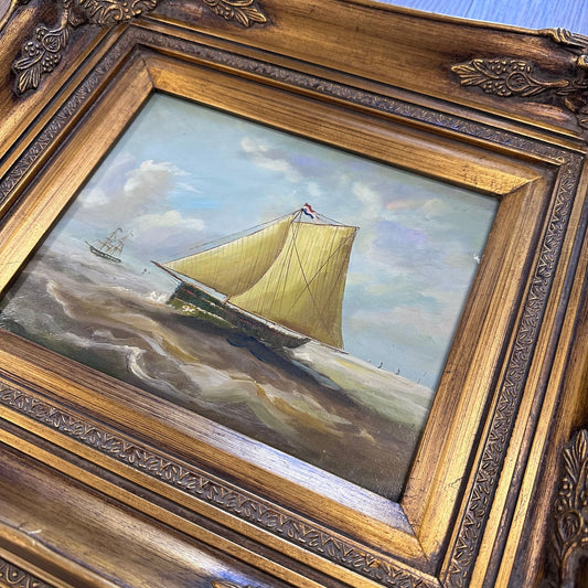 Coastal Style Artwork Maritime Scene Collection Victorian Frame Design Sailing Ships Display Beach House Perfect Nautical Wall Art Gold Bronze Accents Traditional Home Decor Classic Seascape Theme Elegant Room Addition Beautiful Statement