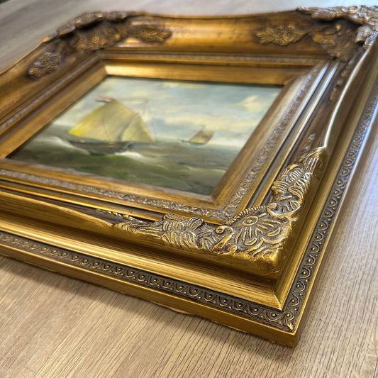 Coastal Style Artwork Maritime Scene Collection Victorian Frame Design Sailing Ships Display Beach House Perfect Nautical Wall Art Gold Bronze Accents Traditional Home Decor Classic Seascape Theme Elegant Room Addition Beautiful Statement