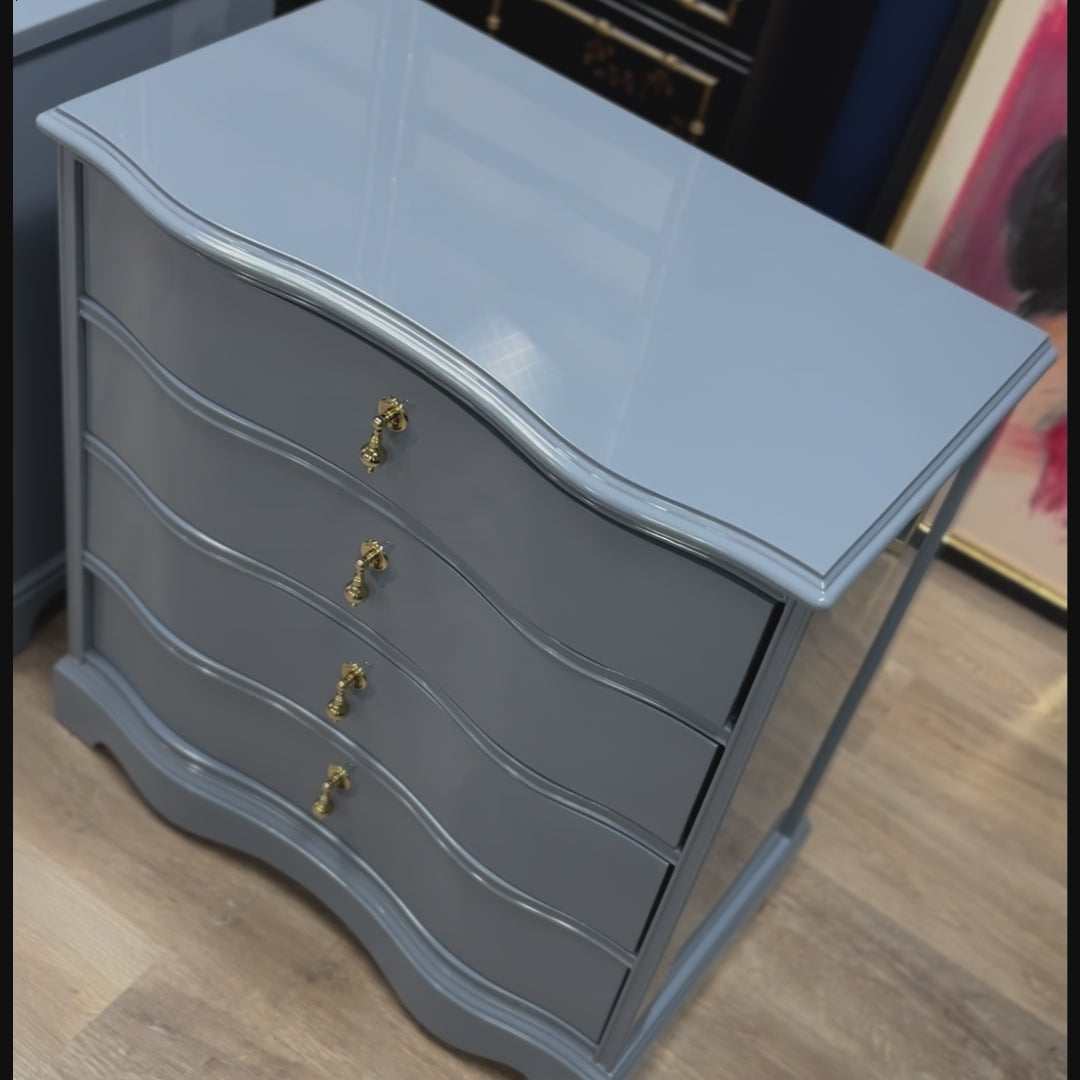 painted bedside tables, lacquered furniture, nightstand pair, blue dresser, boho furniture, bedside tables, upcycled furniture, lacquered vintage, reclaimed furniture, old hollywood, painted furniture, shabby chic