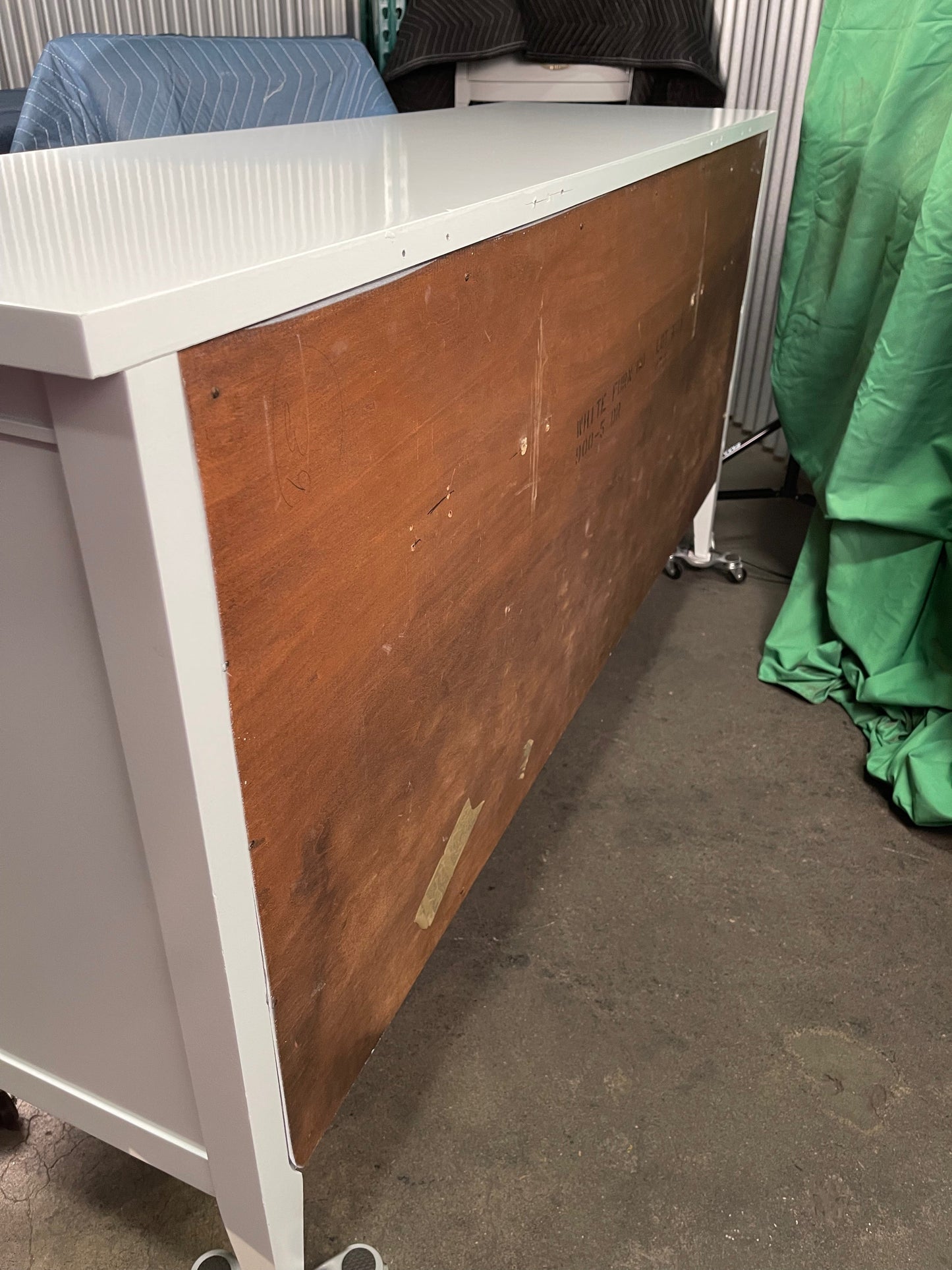 "Wynn" Lacquered White/Blue-ish Lowboy Dresser