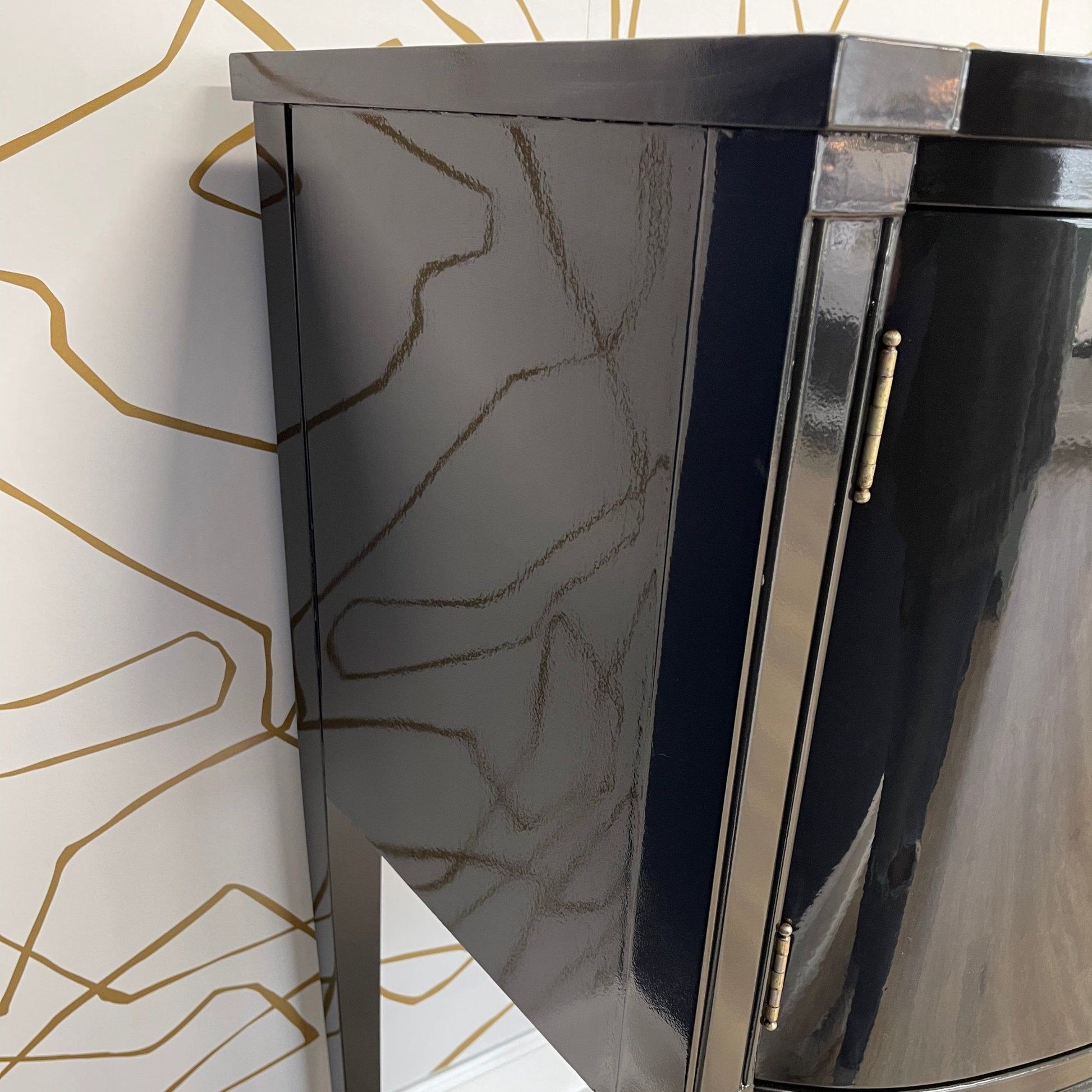 Vintage buffet refinished in high gloss lacquer. Barbara retains it's original brass hardware. Stunning sideboard or buffet ready for your next event. Casey Grace Studio, LLC
