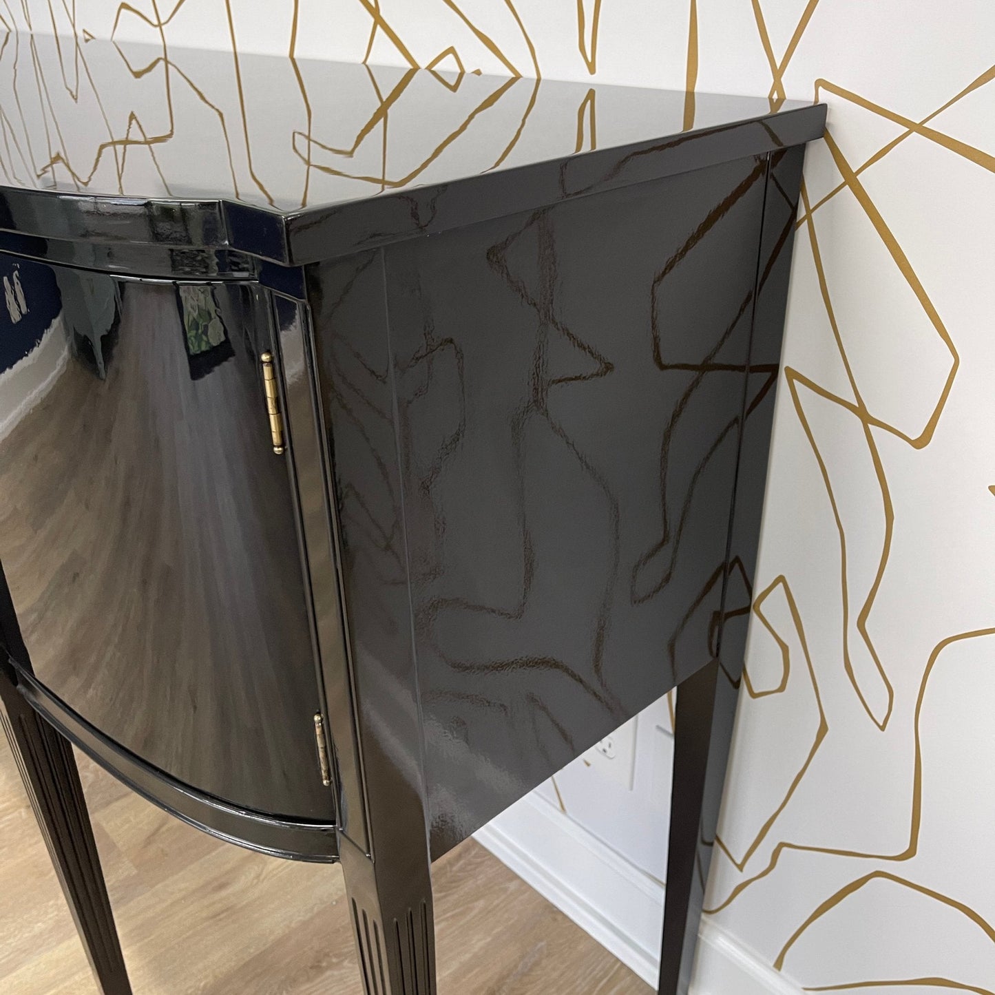 Vintage buffet refinished in high gloss lacquer. Barbara retains it's original brass hardware. Stunning sideboard or buffet ready for your next event. Casey Grace Studio, LLC