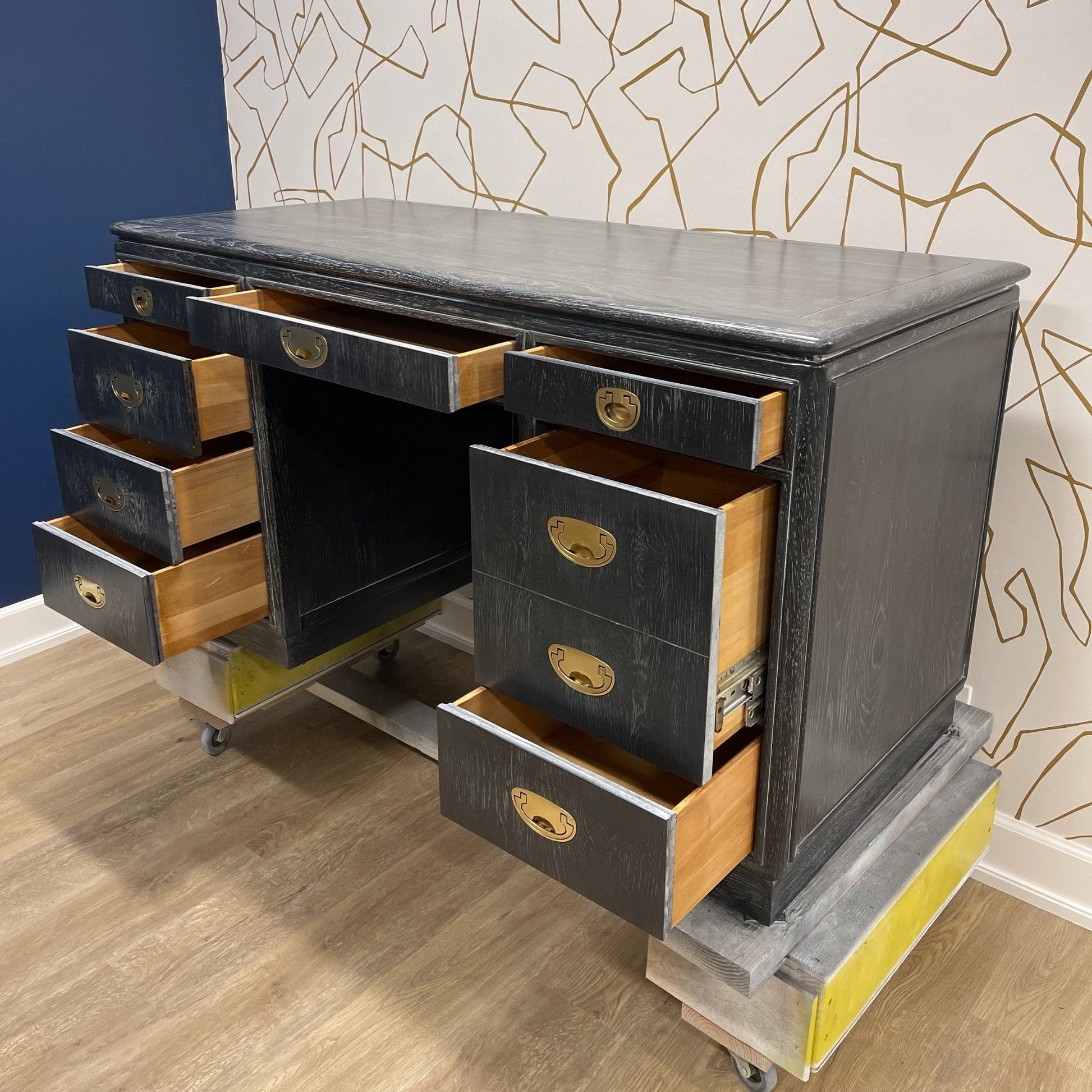 Bentley / Desks rescued and refinished in a black ceruse technique. Custom lacquer finishing available. - Casey Grace Studio, LLC