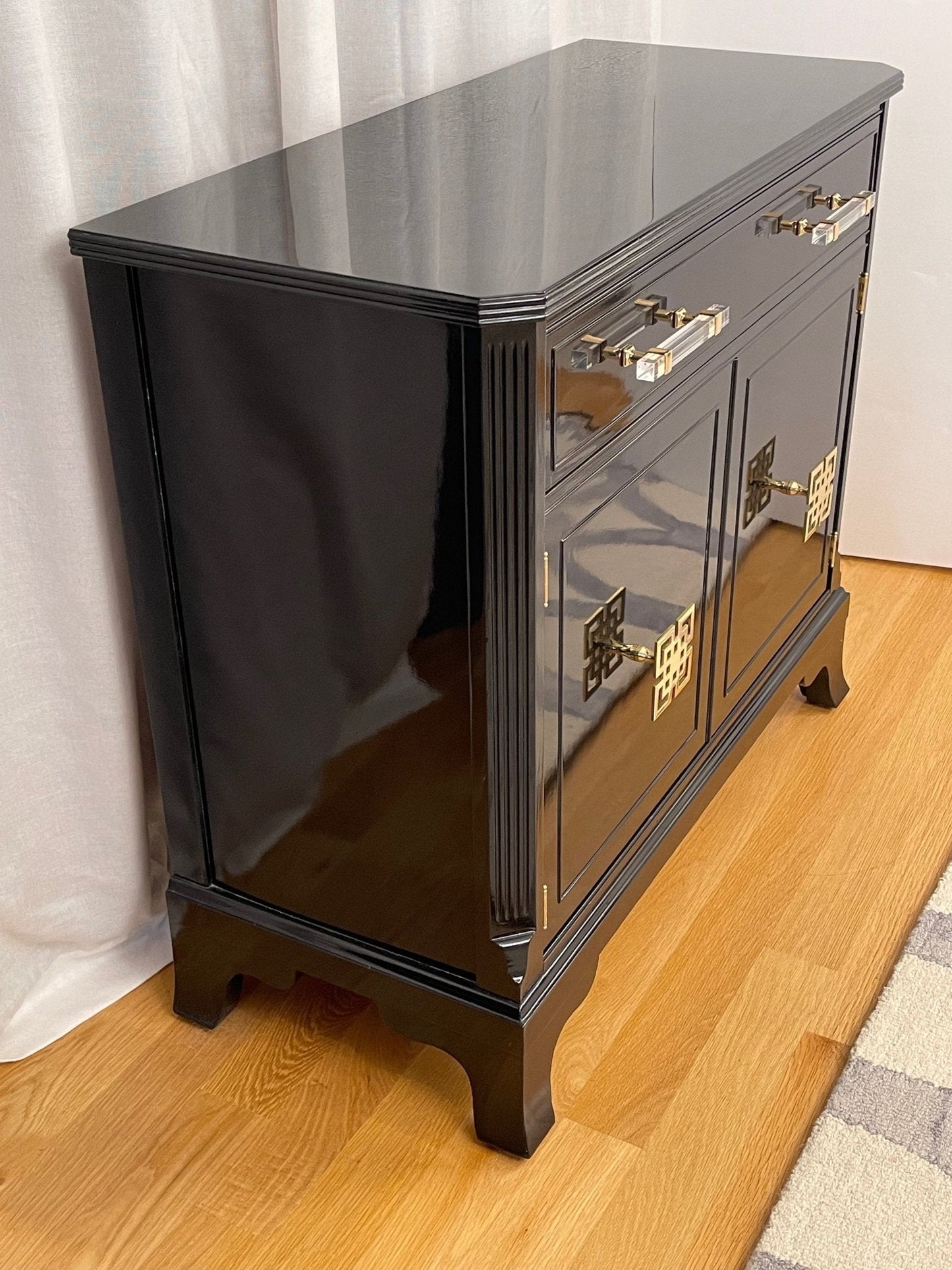 Betty / Buffets & Sideboards lacquered black and finished with polished brass Modern Matter hardware. Custom lacquer finishing services available. - Casey Grace Studio, LLC