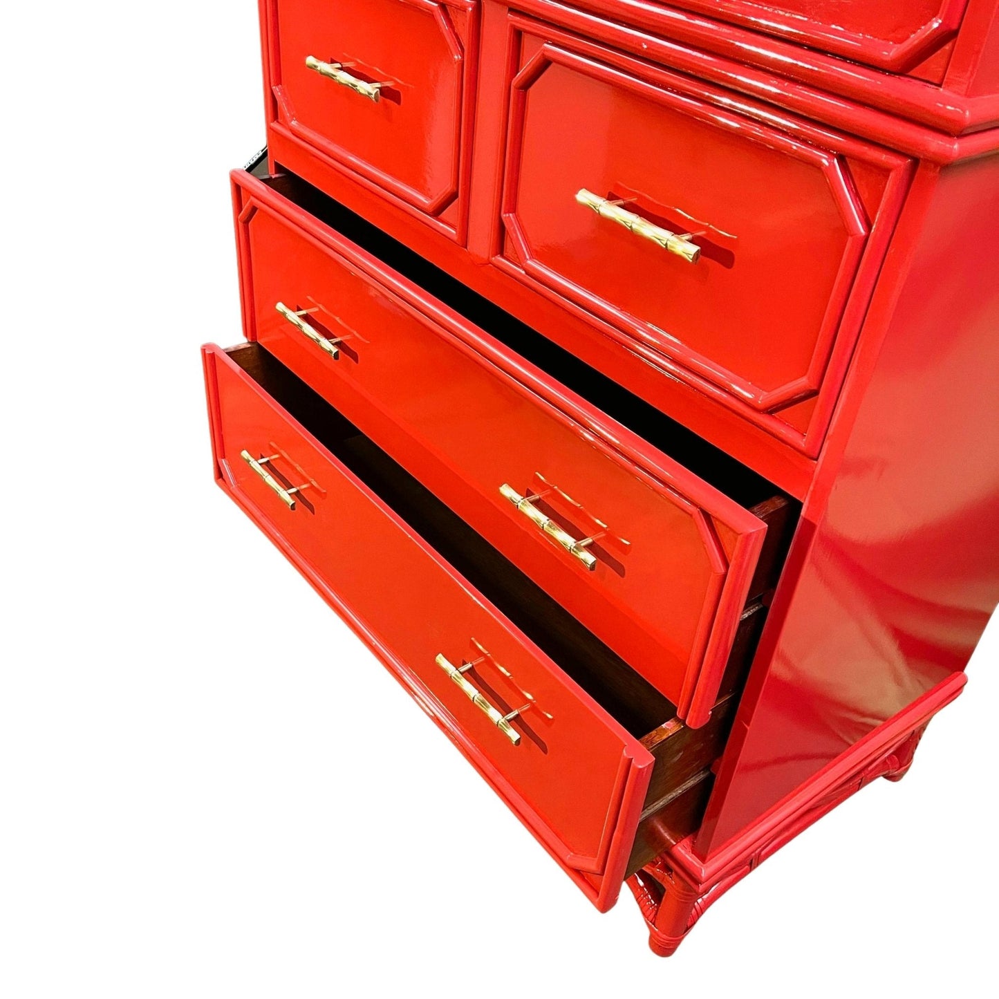 Candice / Dressers / HIghboys lacquered red and finished in high gloss. Custom lacquer finishing services available. - Casey Grace Studio, LLC