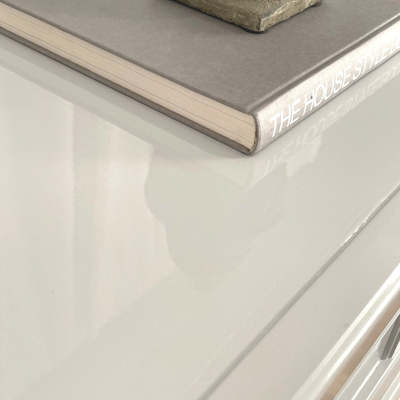 Grant / Dressers / HIghboys lacquered in a soft grey high gloss finish. Custom lacquer finishing services available. - Casey Grace Studio, LLC