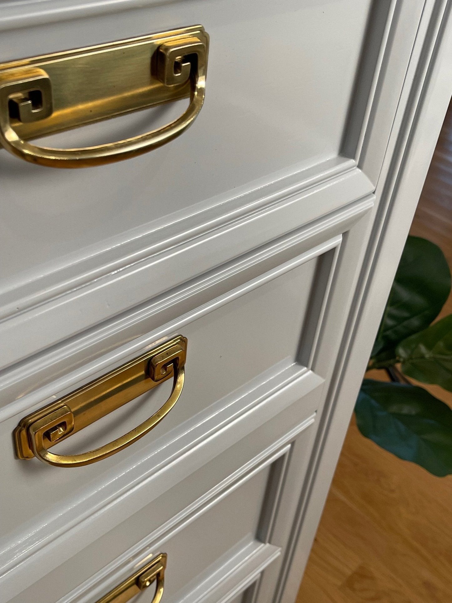 Grant / Dressers / HIghboys lacquered in a soft grey high gloss finish. Custom lacquer finishing services available. - Casey Grace Studio, LLC