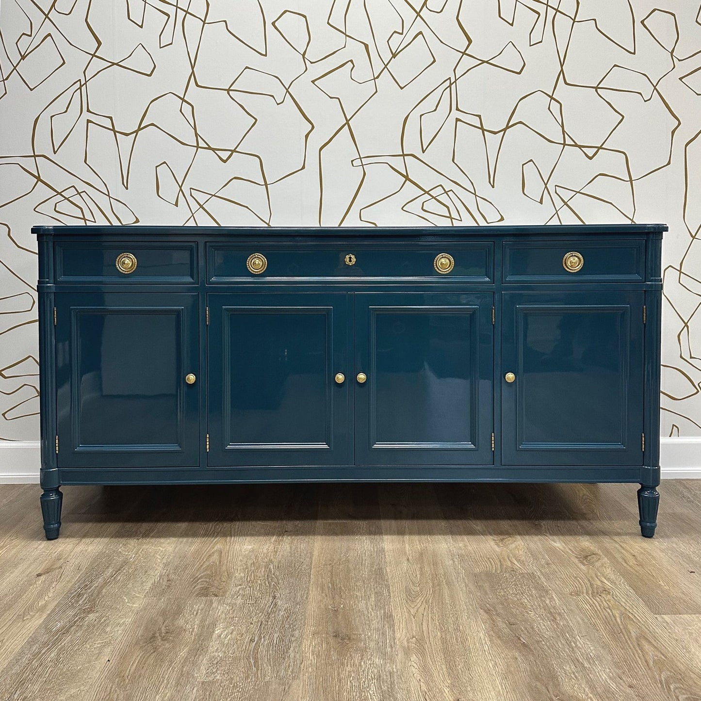 Keegan / Buffets & Sideboards lacquered Drexel in Hague Blue high gloss finish. Custom lacquer finishing services available. - Casey Grace Studio, LLC