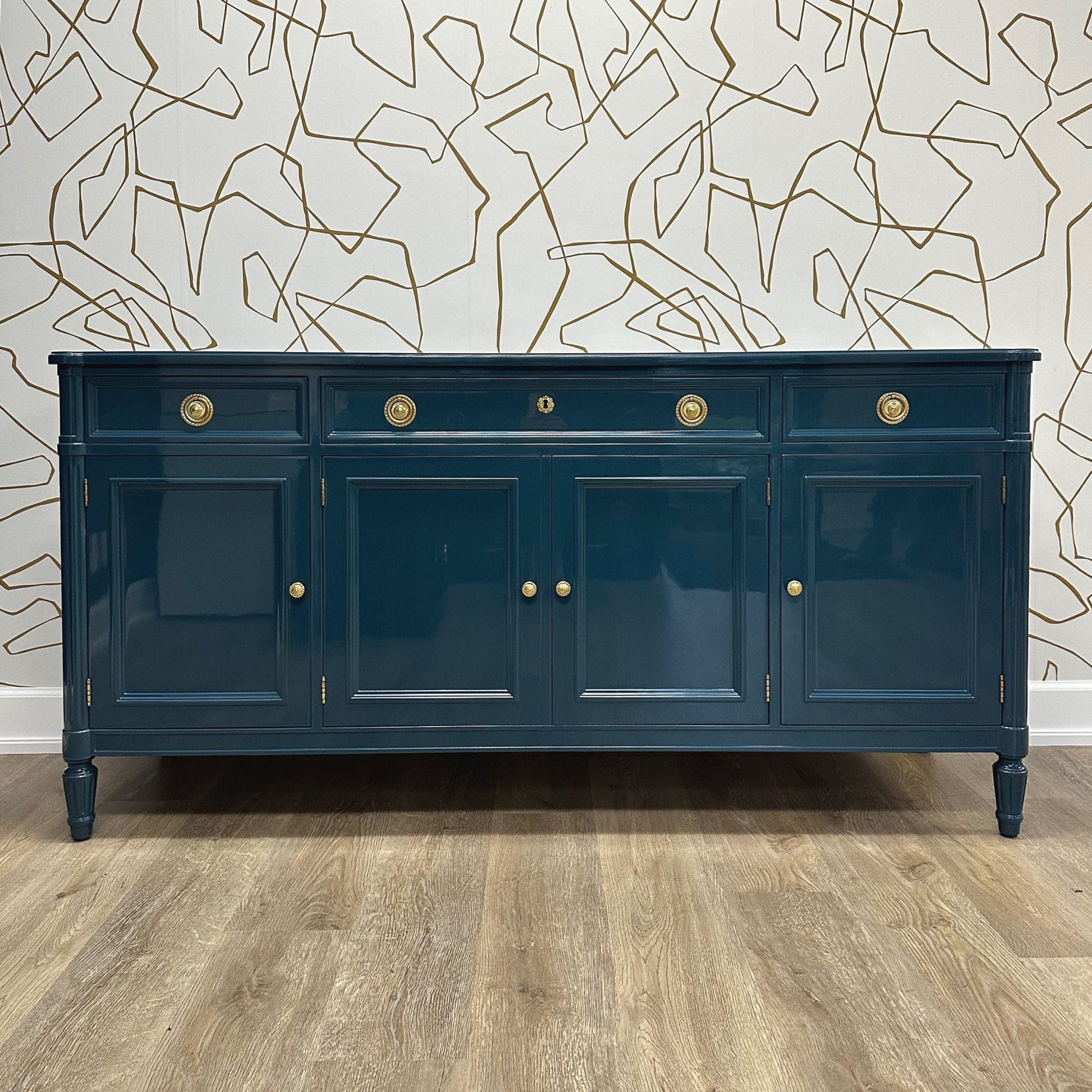 Keegan / Buffets & Sideboards lacquered Drexel in Hague Blue high gloss finish. Custom lacquer finishing services available. - Casey Grace Studio, LLC