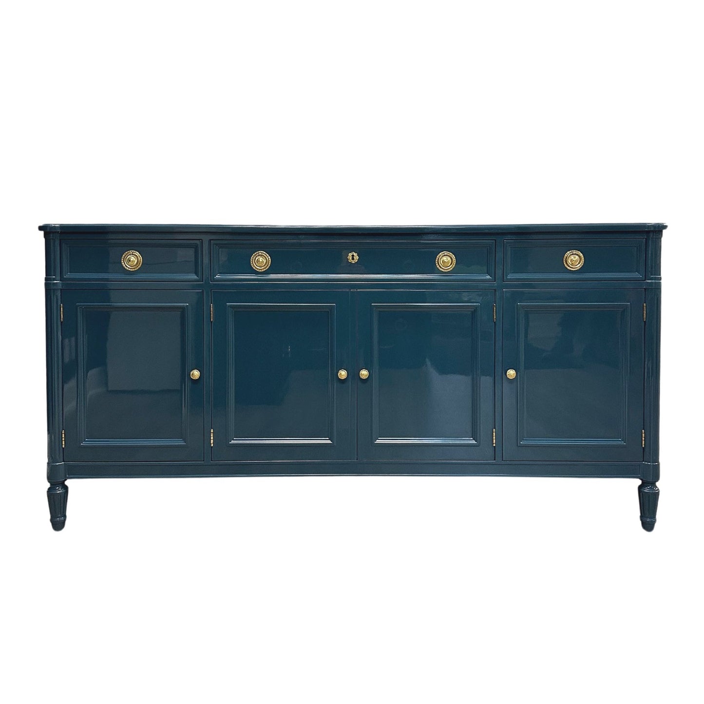 Keegan / Buffets & Sideboards lacquered Drexel in Hague Blue high gloss finish. Custom lacquer finishing services available. - Casey Grace Studio, LLC