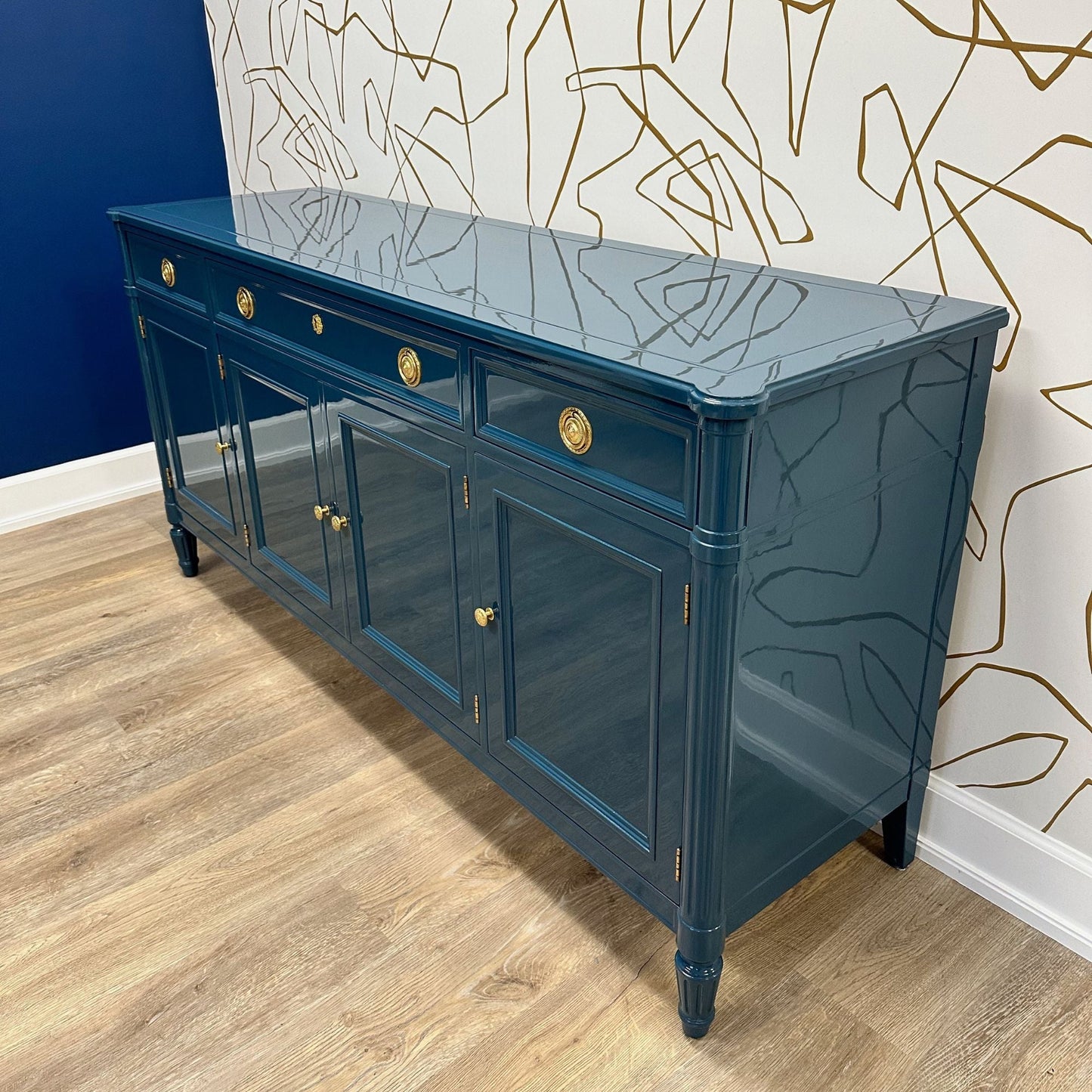 Keegan / Buffets & Sideboards lacquered Drexel in Hague Blue high gloss finish. Custom lacquer finishing services available. - Casey Grace Studio, LLC