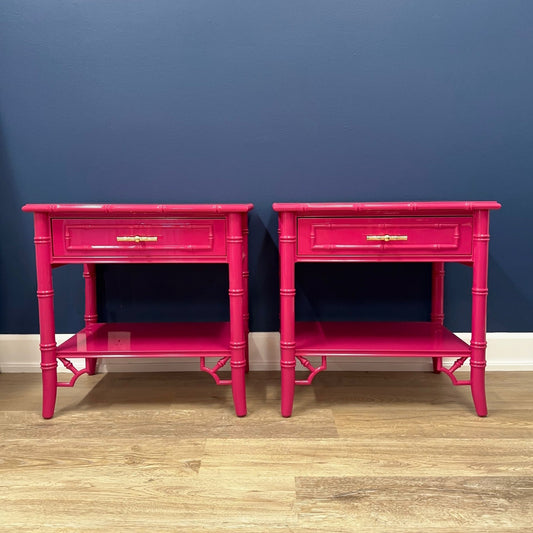 "The Greers" Thomasville Faux Bamboo Nightstand Set - Casey Grace Studio, LLC Antique furniture, Home Furniture, Reclaimed furniture, Custom furniture, Painted furniture, Upcycled furniture, Unique furniture, Maximalist décor, Vintage furniture, Reclaimed, refurbished, lacquered furniture, lacquer furniture, Painted furniture, Painted antique furniture, Furniture Refinishing, Second Hand Furniture