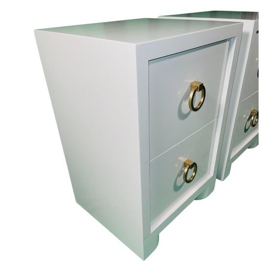 Vintage Mid-Century Nightstand Set Robsjohn Gibbings Style - Casey Grace Studio, LLC Antique furniture, Home Furniture, Reclaimed furniture, Custom furniture, Painted furniture, Upcycled furniture, Unique furniture, Maximalist décor, Vintage furniture, Reclaimed, refurbished, lacquered furniture, lacquer furniture, Painted furniture, Painted antique furniture, Furniture Refinishing, Second Hand Furniture