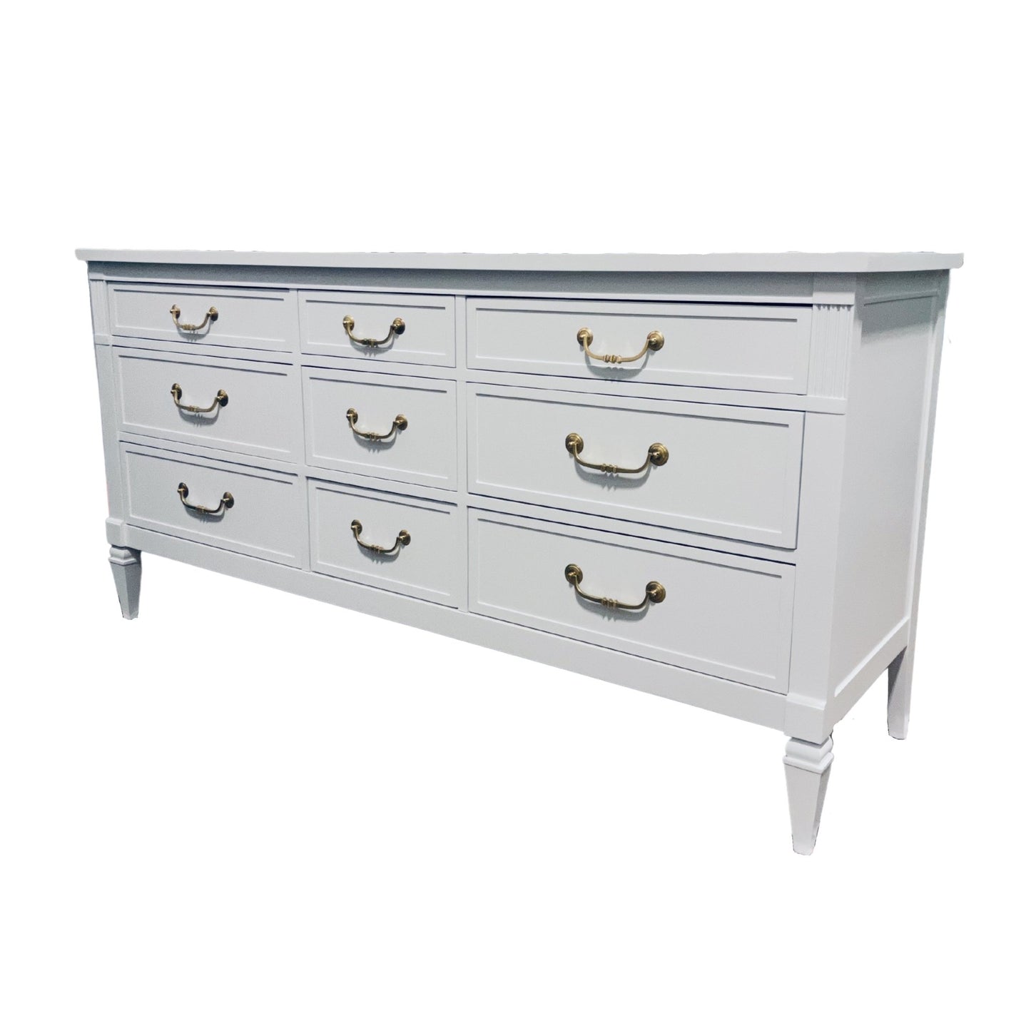"Wynn" Lacquered White/Blue-ish Lowboy Dresser