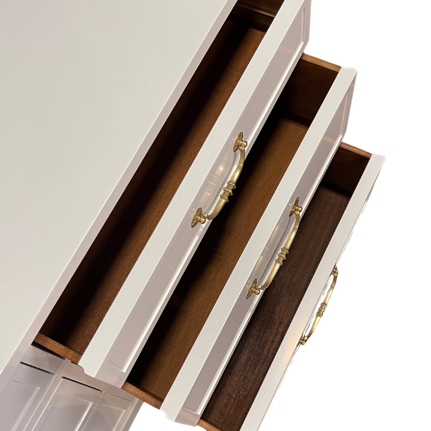 "Wynn" Lacquered White/Blue-ish Lowboy Dresser
