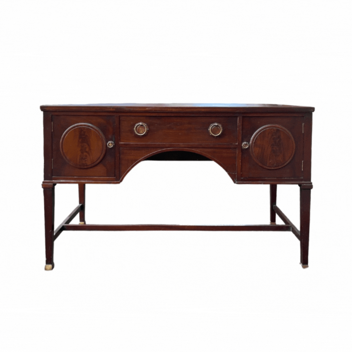 Vintage english desk converted into a buffet. New legs and a fresh black stain, this relic is now revered as a sideboard.