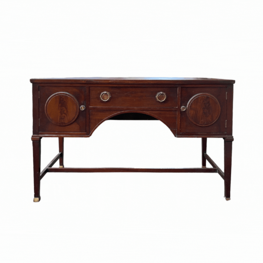 Vintage english desk converted into a buffet. New legs and a fresh black stain, this relic is now revered as a sideboard.