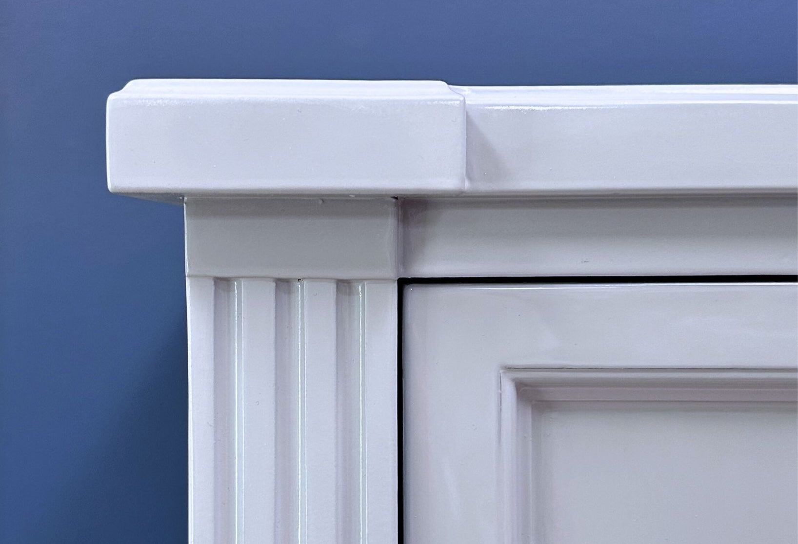 Refinished vintage highboy dresser, Bianca - closeup of her high gloss lacquer finish.