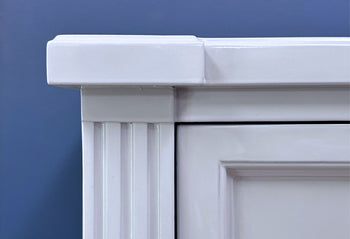 Refinished vintage highboy dresser, Bianca - closeup of her high gloss lacquer finish.