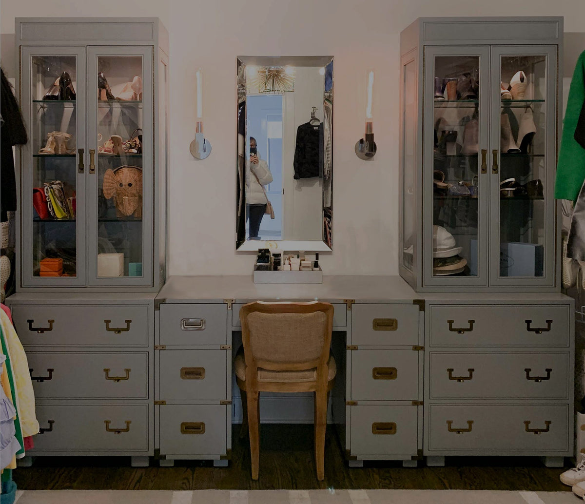 vintage china cabinets used for a luxury closet built-out