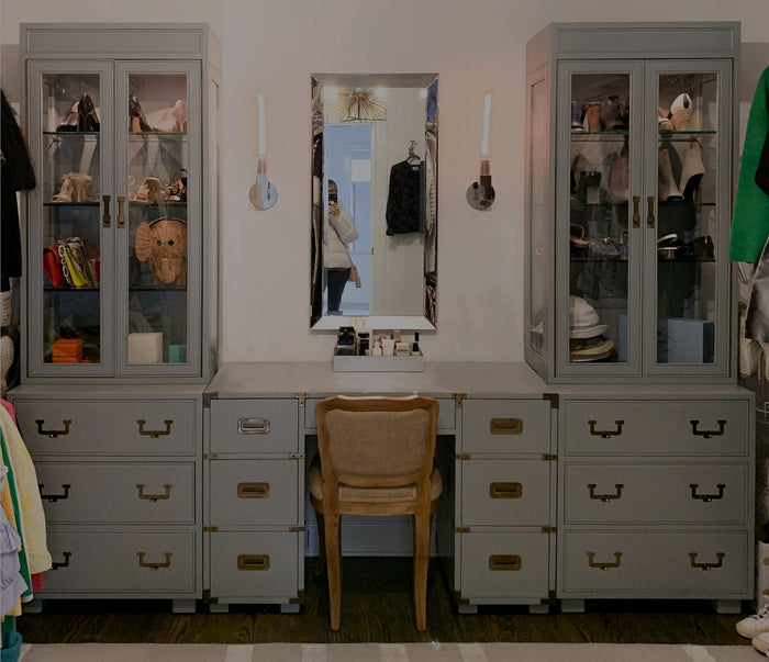 vintage china cabinets used for a luxury closet built-out