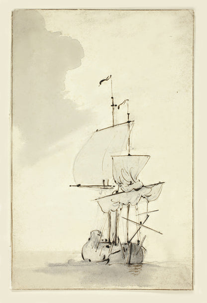Vintage Sepia-Toned Ship Archival Reproduction Art Print