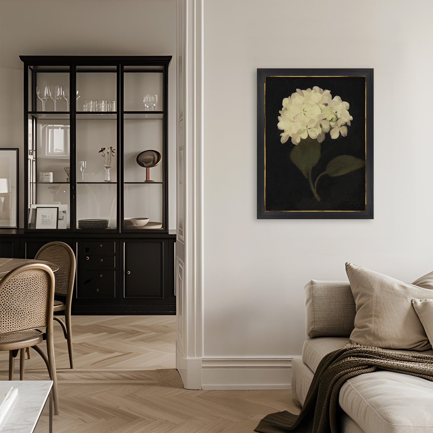 Hydrangea Black Archival Reproduction Art Print