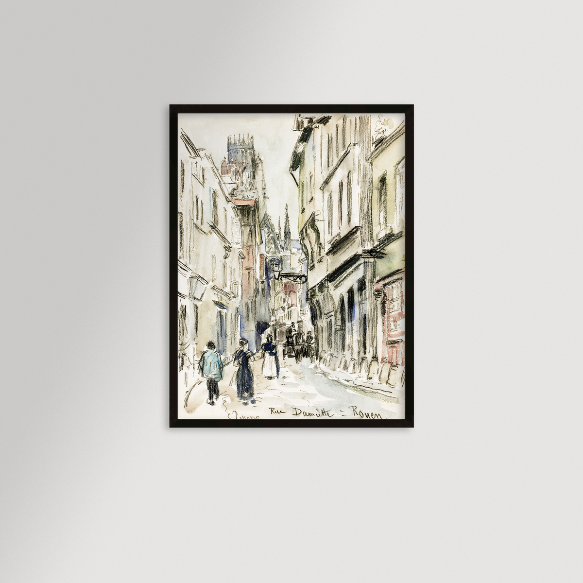 French Town art print in a slim black frame