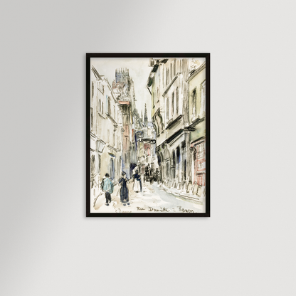 French Town art print in a slim black frame