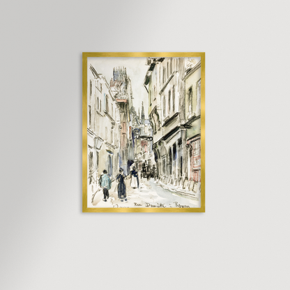 French Town art print in a slim gold frame