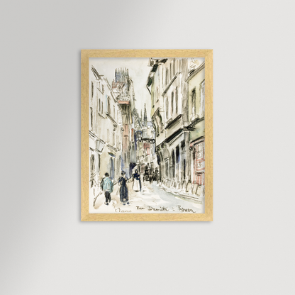 French Town art print in a wide oak frame