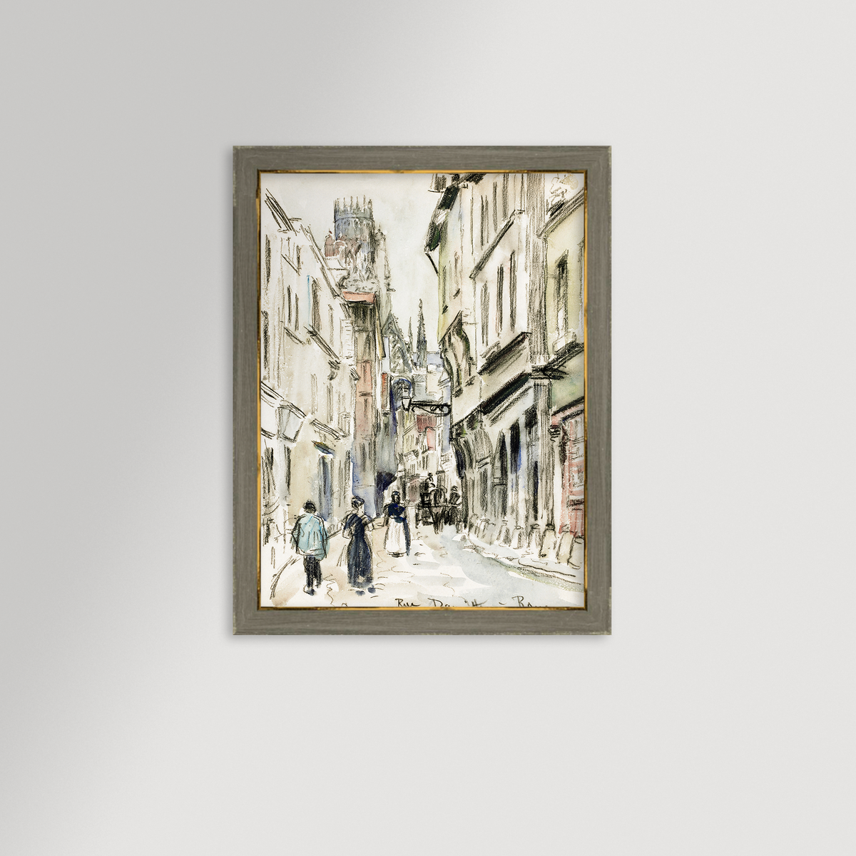 French Town art print in a brown and gold Townsend frame