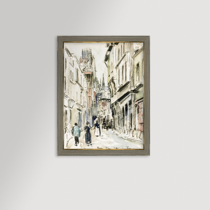French Town art print in a brown and gold Townsend frame
