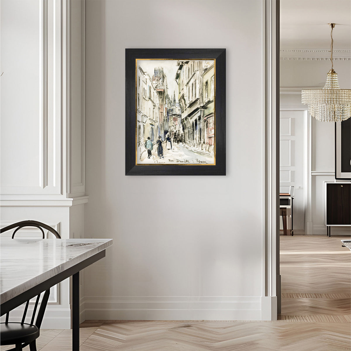 French Town art print in a light-filled French apartment