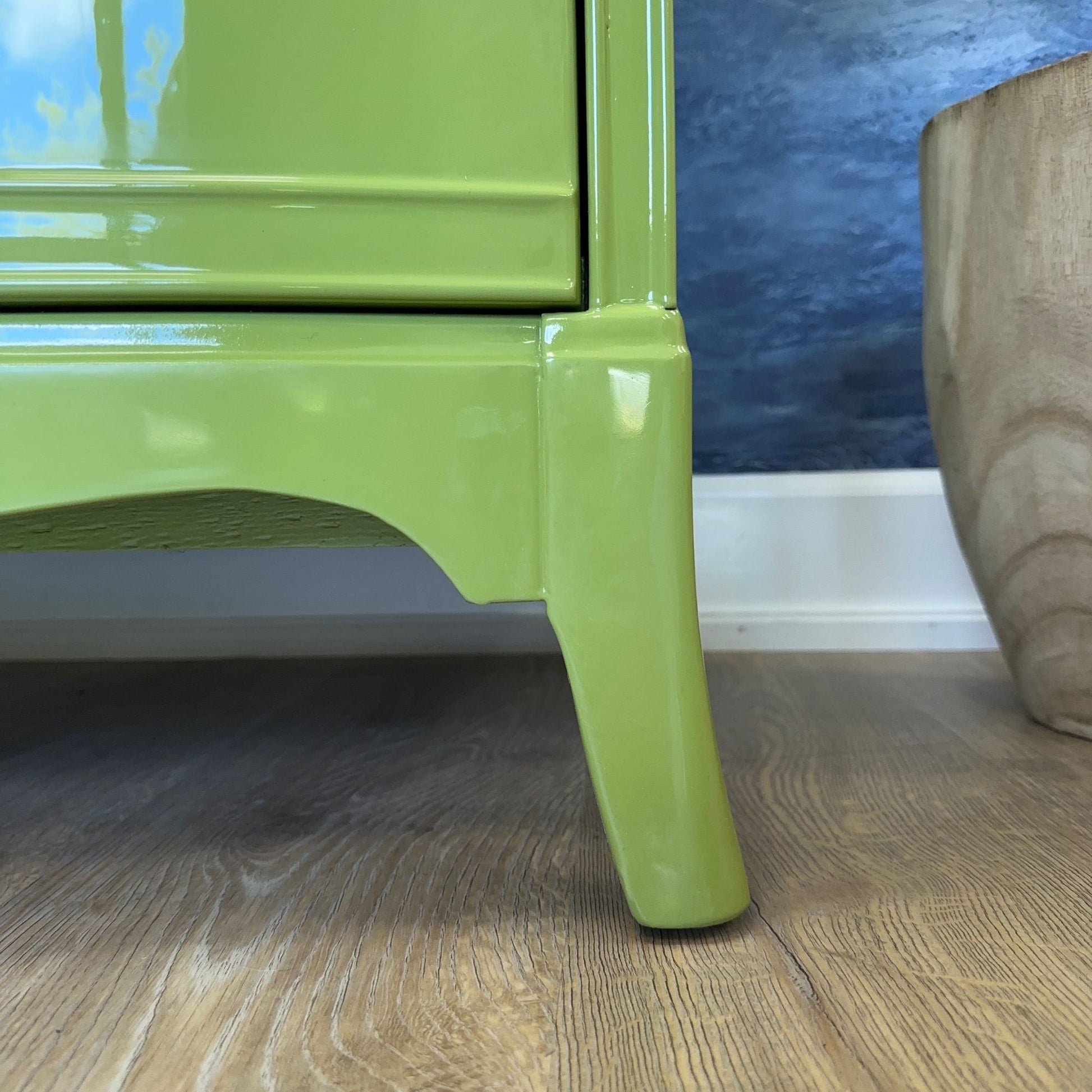 Brooks - Vintage bow front dresser, lacquered in a soft sage high gloss green. Casey Grace Studios Brooks - Vintage bow front dresser, lacquered in a soft sage high gloss green. Casey Grace Studios