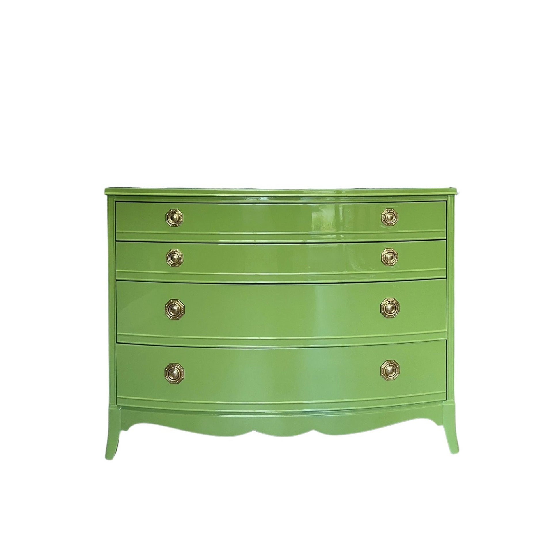 Brooks - Vintage bow front dresser, lacquered in a soft sage high gloss green. Casey Grace Studios Brooks - Vintage bow front dresser, lacquered in a soft sage high gloss green. Casey Grace Studios