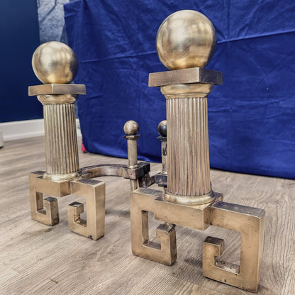 Greek Key Vintage Brass Andirons / Decor - Casey Grace Studio, LLC