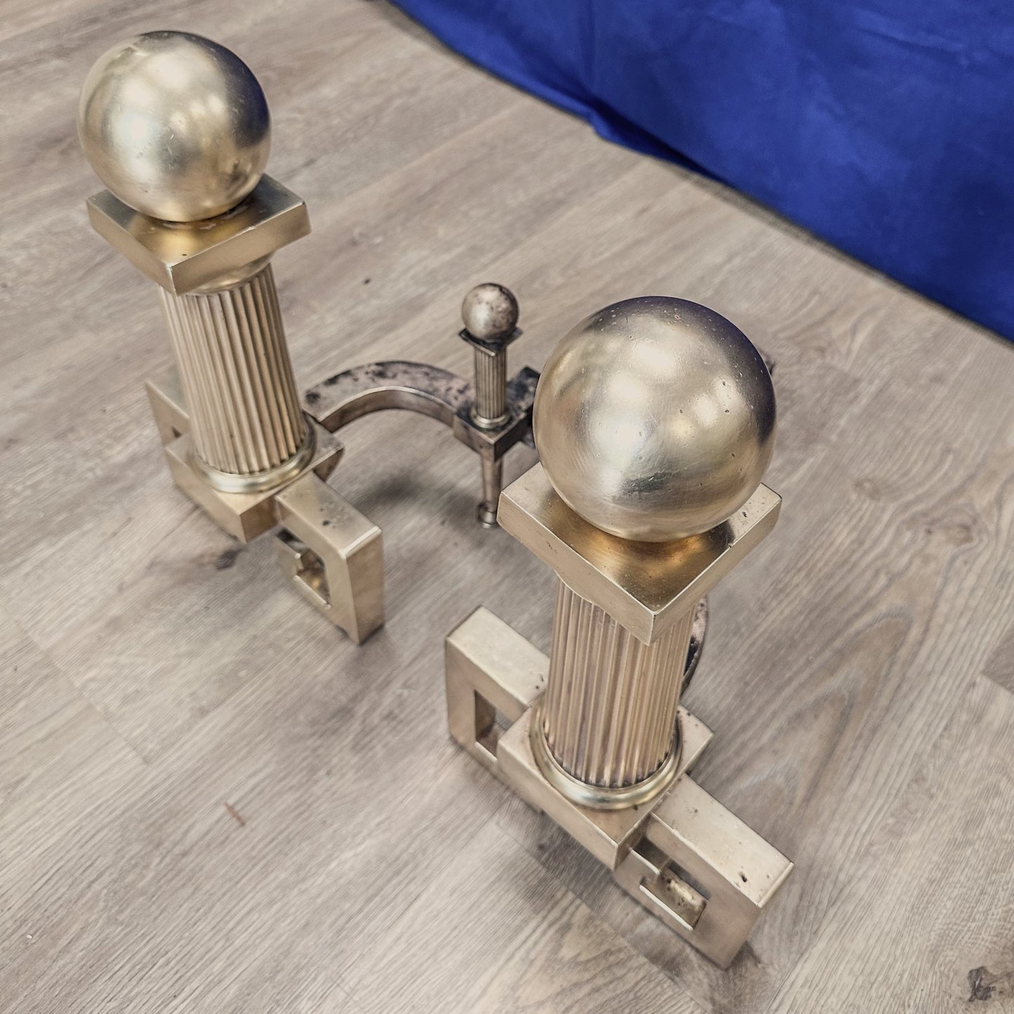 Greek Key Vintage Brass Andirons / Decor - Casey Grace Studio, LLC